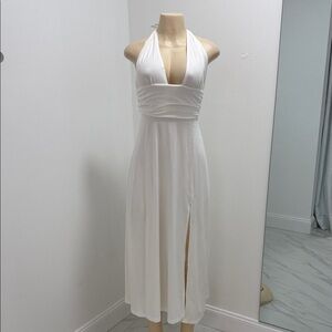 Elegant White Halter Midi Dress